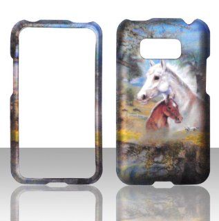 2D Racing Horses LG Optimus Elite LS696 Sprint, Virgin Mobile Case Cover Hard Protector Phone Cover Snap on Case Faceplates Cell Phones & Accessories