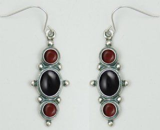 Simple Elegance in Sterling, Earrings with Onyx and Red Tiger Eye Made in America Jewelry
