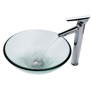 Kraus Clear Glass Vessel Sink and Decus Bathroom Faucet in Chrome   C