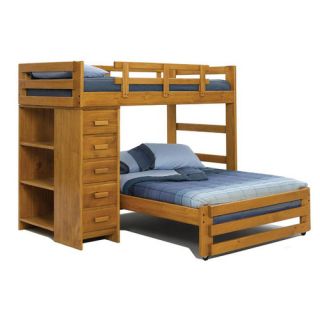 Twin over Full L Shaped Bunk Bed with Chest and Bookcase