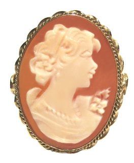 Cameo Ring Carnelian Shell Master Carved Sterling Silver 18k Gold Overlay Size 8.5 Italian Jewelry