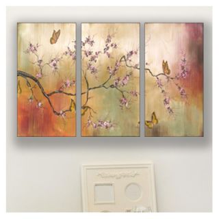 Stupell Industries Pink Blossoms and Butterflies Triptych Wall Art