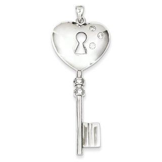 Sterling Silver CZ Heart Key Pendant. Metal Wt  6.44g Jewelry