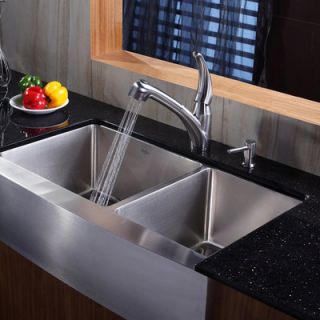 Kraus 35.88 x 20.75 Farmhouse Double Bowl Kitchen Sink with Faucet