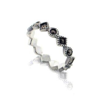 4mm Sterling Silver Shaped Marcasite Band Ring(Sizes 4,5,6,7,8) Jewelry
