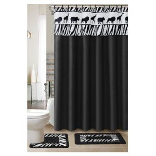 Black Flocked Jungle Safari Animal Silhouettes Fabric Shower Curtain .   Safari Print Shower Curtain