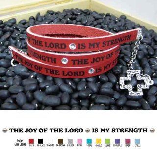 His Hands Bracelets LB007S The Joy of The Lord Silver Leather Wrap Braclet 