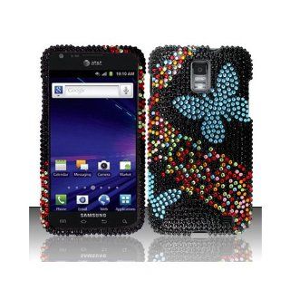 Black Blue Butterfly Bling Gem Jeweled Crystal Cover Case for Samsung Galaxy S2 S II AT&T i727 SGH I727 Skyrocket Cell Phones & Accessories