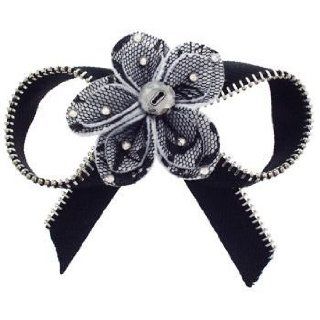 Tarina Tarantino   Fashion Couture   Iconic Collection   Swarovski Crystal Zipper Bow Anywhere Hair Clip w/Lace Covered Felt Flower   Silver #AC07S9 709  Hair Barrettes  Beauty