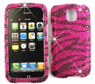 LG Optimus M MS690 Full Diamond Crystal, Pink Zebra Hard Case/Cover/Faceplate/Snap On/Housing/Protector Cell Phones & Accessories
