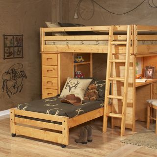 Twin Over Twin L Shaped Bunk Bed with Chest and End Desk