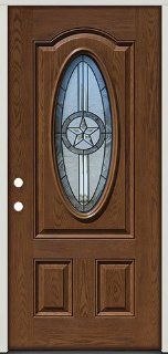 Fiberglass Front Door, 3/4 Oval Texas Star #60 Patina, Pre finished Oak, Right Hand   Entry Doors  