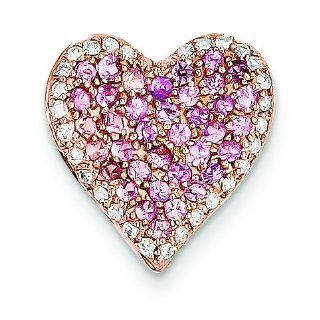 1 Carat 14K Gold Rose Gold Diamond & Pink Sapphire Vintage Heart Pendant Jewelry