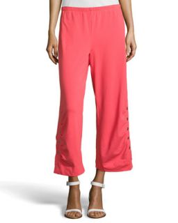 Jersey Button Ankle Pants, Coral