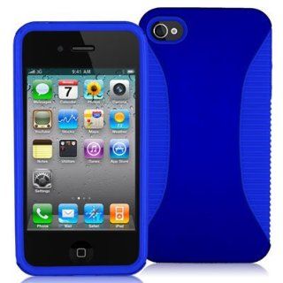 Apple iPhone 4 DELUXE HYBRID (Gel Surrounded by Hard Plastic)   BLUE ON BLUE   Snap On Cover, Hard Plastic Case, Face cover, Protector   Retail Packaged Cell Phones & Accessories