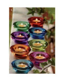 GLASS JEWEL TONE TEALIGHT CANDLE HOLDERS   2 RED, 2 PINK, 2 YELLOW and 2 BLUE (SET OF 8)   Tea Light Holders