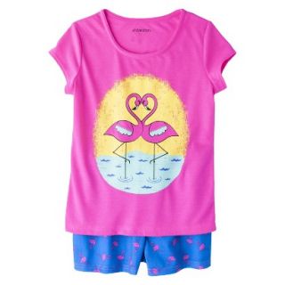 Xhilaration Girls 2 Piece Short Sleeve Sun Flamingo Pajama Set   Pink XL