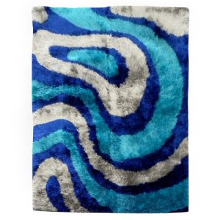 DonnieAnn Company Flash Shaggy Blue Abstract Wave Rug