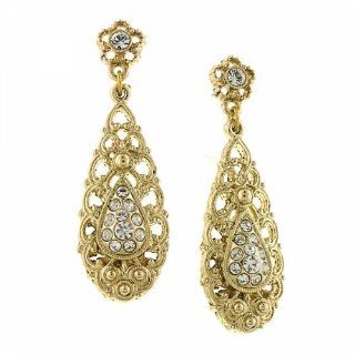 1928 Jewelry Gold Toneen Glitz Crystal Elongated Teardrop Earrings Dangle Earrings Jewelry
