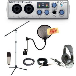 PreSonus FireStudio Mobile 10x6 Portable FireWire Recording Interface Pack with Mic, Mic Stand, Pop Filter, XLR Cable, Instrument Cable, Headphones, and Polishing Cloth Electronics