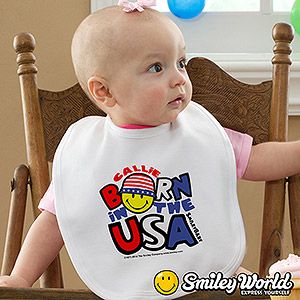 Patriotic Personalized Smiley Face Baby Bibs   Born In The USA