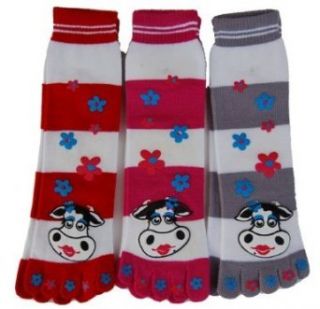 Gravity Funky Cow Flowers Stripes Toe Socks (One Size Fits Most)   3 Pack