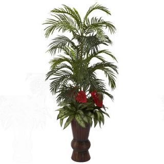 Nearly Natural Areca and Mixed Greens with Bamboo Planter