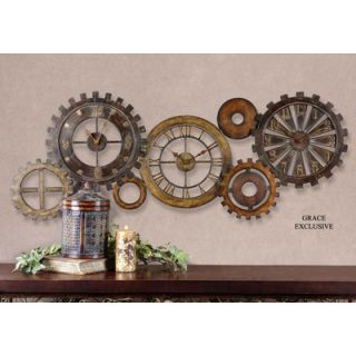 Uttermost Spare Parts Clock in Dark Chestnut Brown Antique Gold and