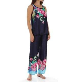 Josie by Natori Sleepwear X96300 Rimma Printed Satin Tank Pajama Set