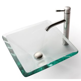 Square Clear Aquamarine Glass Sink and Aldo Faucet