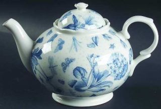 Portmeirion Botanic Blue Teapot & Lid, Fine China Dinnerware   Blue Flowers,Butt