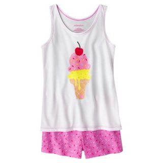 Xhilaration Girls 2 Piece Ice Cream Tank Top and Short Pajama Set   White L