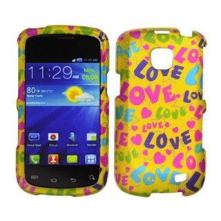 Samsung Illusion i110 Verizon s720c Straight Talk   Transparent Colorful LOVE, Hearts and Stars on Yellow Rubberized Design Snap On Cover, Hard Plastic Case, Protector   Retail Packaged Cell Phones & Accessories