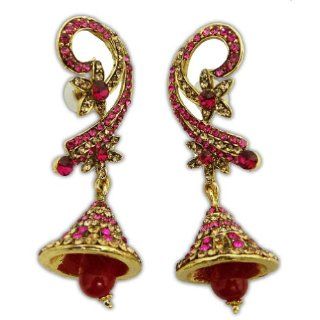Indian Traditional Dangle Earring Magenta Gold Tone Ethnic Wedding Party Jewelry Jewelry