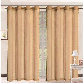 HLC.ME Pair of Gold Sheer Curtain Grommet Panels   54 by 84 Inch   Window Treatment Sheers