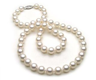 18" AAA Akoya Cultured Pearl Necklace 7X7.5mm with 14K White Gold Clasp Pearl Strands Jewelry