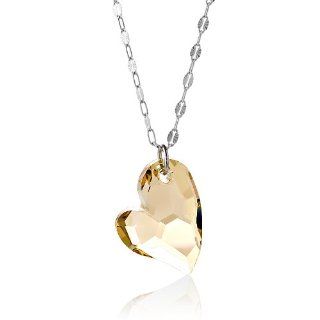 Sterling Silver 16" + 1.5" Extension Champagne Heart Swarovski Elements Necklace Jewelry