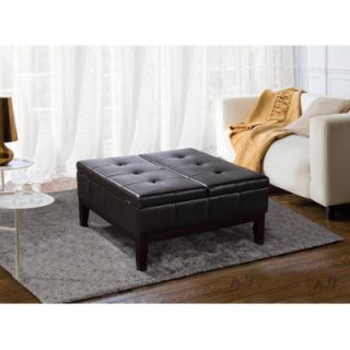 Simpli Home Dover Square Leather Coffee Table Ottoman with Split Lift