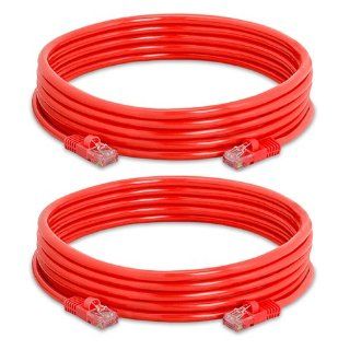Cat5e Ethernet Cable   15 ft Red   Gold Plated Contacts Male to Male Patch Cord (2 Pack) Computers & Accessories