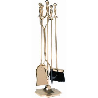 Uniflame 4 Piece Polished Brass Fireplace Tool Set With Stand