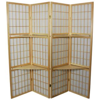 Oriental Furniture 65 Window Pane Room Divider with Shelf in Natural