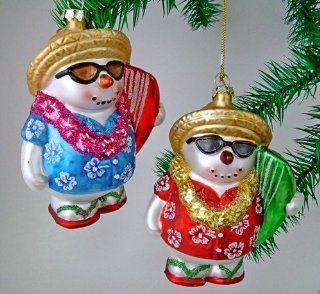 Tropical Beach Sand Snowman Couple Christmas Ornament Set of 2   Decorative Hanging Ornaments