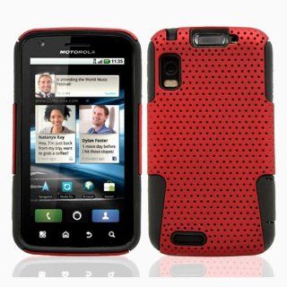 Black & Metal Red Hybrid 2 in 1 Gel Rubber Skin Cover and Molded Premium Hard Plastic Case for Motorola Atrix MB860 + Ultra Premium Clear Film Screen Protector Armor Cell Phones & Accessories