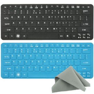 LeenCore 2 Pack Colorful Ultra Thin Silicone Keyboard Protector Skin Cover for Acer Aspire Ultrabook S3 series S5 series 756 series 725 series US Layout (Black+Blue) + 1x Microfiber Cleaning Cloth from LeenCore Computers & Accessories