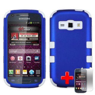Samsung Galaxy Ring M840 / Galaxy Prevail 2 (Boost/Virgin Mobile) 2 Piece Silicon Soft Skin Hard Plastic Case Cover, Blue/White + LCD CLEAR SCREEN PROTECTOR Cell Phones & Accessories