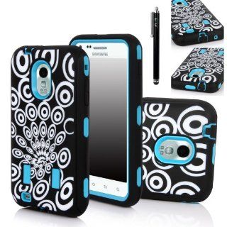 E LV Stylish Design Hard Soft High Impact Hybrid Armor Defender Case Combo for Samsung Galaxy S2 Epic 4G Touch D710 (Sprint, US Cellular, Boost Mobile), Black Stylus and Microfiber Digital Cleaner (Peacock Blue) Cell Phones & Accessories