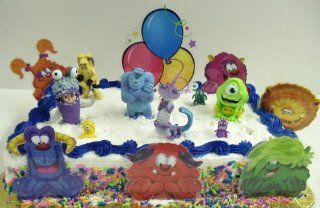 Disney's Monster's Inc. Adorable 16 Piece Cake Topper Set Featuring Sulley, Boo, Mike Wazowski, Randall Boggs, Various Monster Birthday Cake Cutouts, CDA  Monster Inc. Characters Range from 2" 3" Tall and 2 Monster Inc. Themed Cake Decora