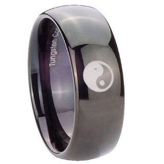 10MM Tungsten Yin Yang Shiny Black Dome Engraved Ring Size 7 Jewelry