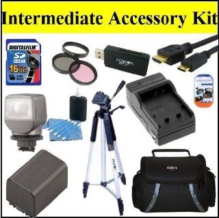 Intermediate Accessory Kit For Vixia HFM50 HFM500 HFM52 HFR30 HFR32 Camcorder   Includes Filter Kit + 16GB SD Memory Card + Replacement BP 727 Battery + Battery Charger + Video Light + Deluxe Case + 57" Tripod + Mini HDMI Cable & Much More  Dig