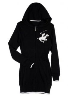 G2 Chic Women's French Terry Polo Graphic Longline Hoodie Jacket(OW JKT,BLK S) Clothing